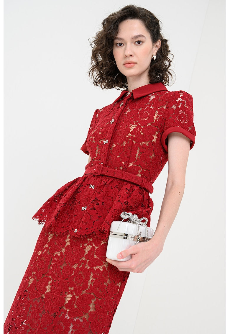 Self-Portrait Rochie midi din dantela cu detaliu volane