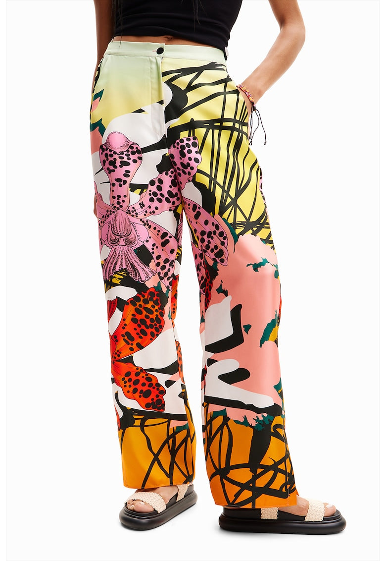 Desigual Pantaloni drepti din amestec de matase