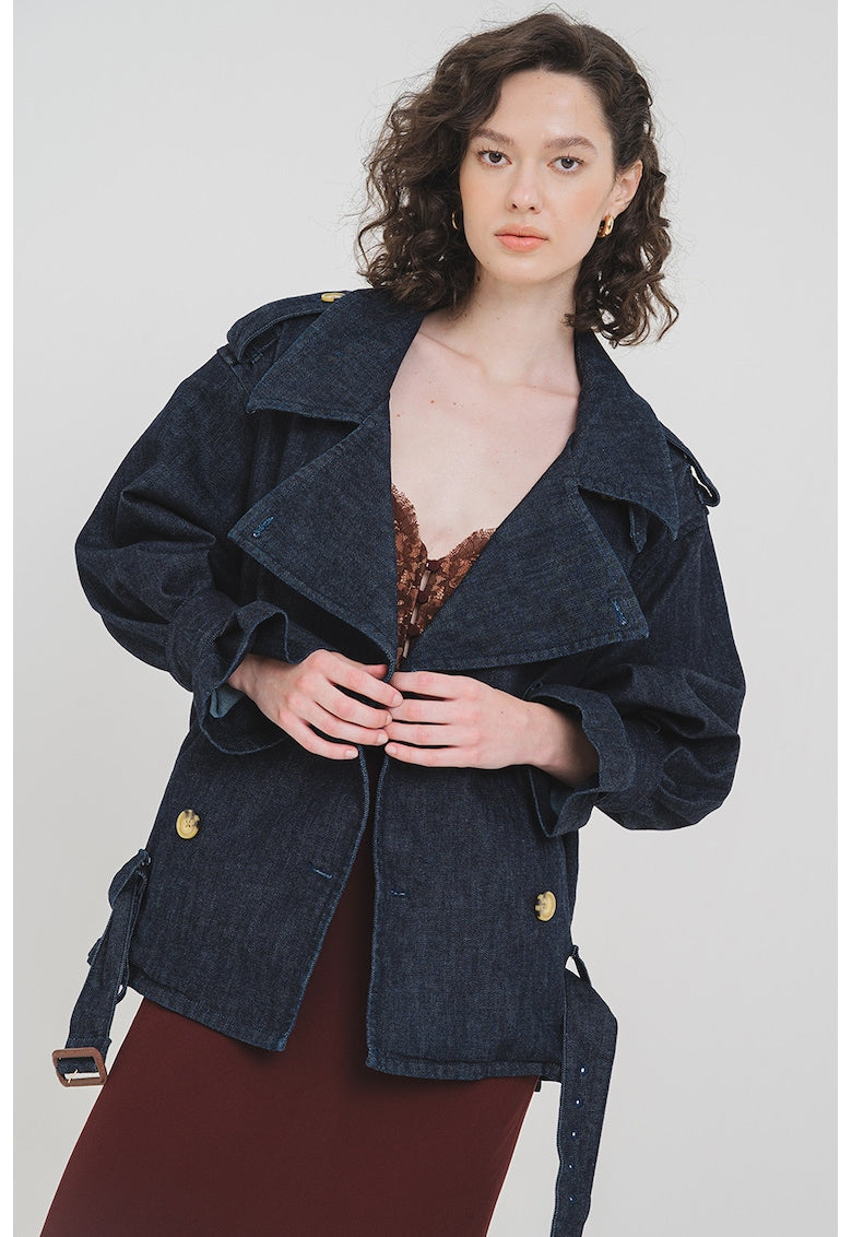 Self-Portrait Jacheta de denim cu revere decupate
